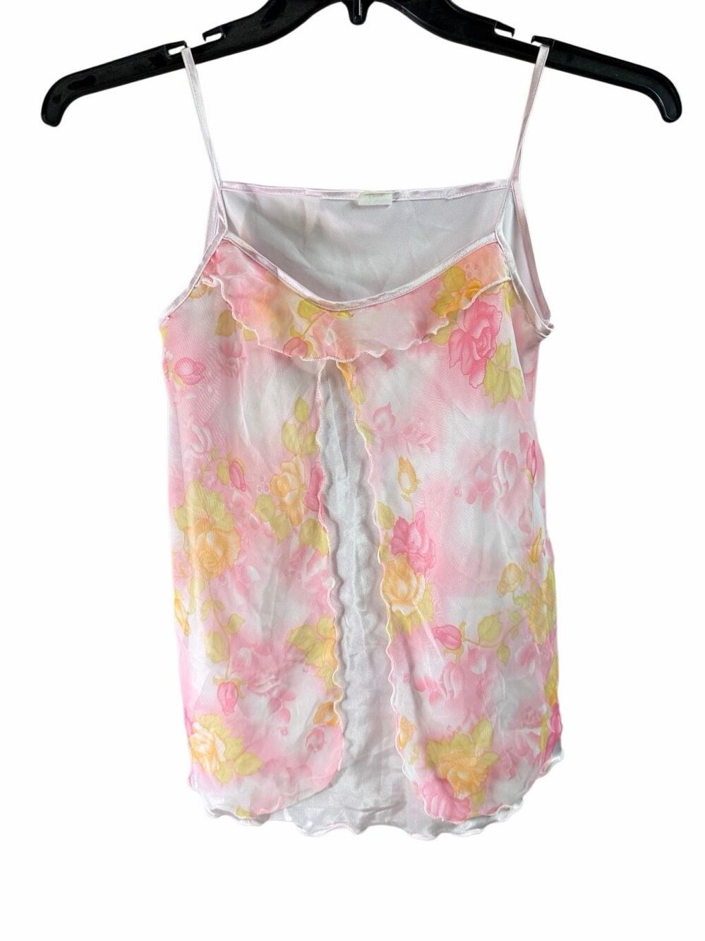 D&H XL Sheer Floral Mesh Camisole Y2K Fairycore Cottagecore Ruffle Tank Top READ